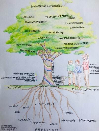 Tekening van de ontwikkelingsboom van Stichting Linawijs